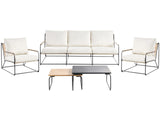 Garden Sofa Set Black and Beige Steel Powder Coated 5 Seater with Armchairs Cushions Two Coffee Tables Modern Design Outdoor Conversation Set Beliani