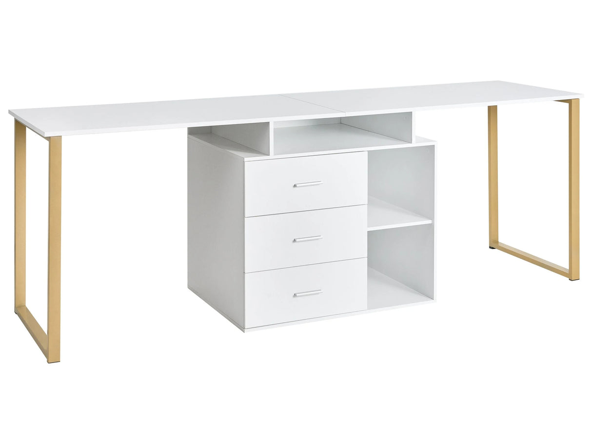 Home Office Desk White Particle Board Modular Tabletop Corner with Storage Drawers and Shelves Beliani