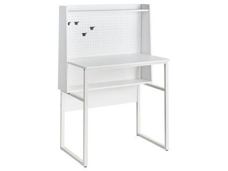 Home Office Desk White Particle Board with Open Shelves with Pegboard Wall Beliani
