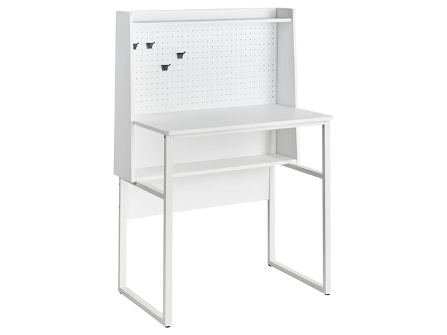 Home Office Desk White Particle Board with Open Shelves with Pegboard Wall Beliani