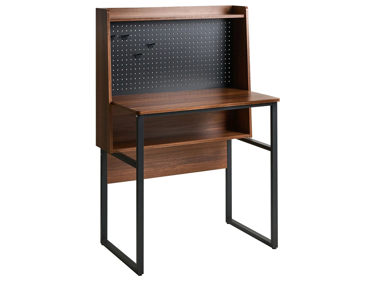 Home Office Desk Dark Brown Particle Board with Open Shelves with Pegboard Wall Beliani