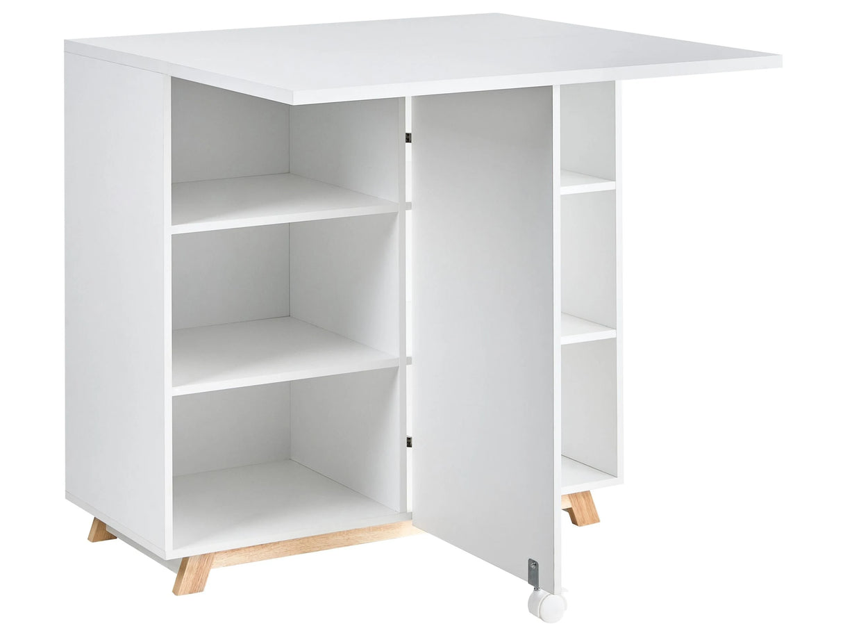 Fold Down Desk with Storage White Particle Board Hidden Desk Cabinet Open Shelves Beliani