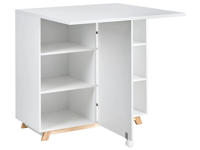 Fold Down Desk with Storage White Particle Board Hidden Desk Cabinet Open Shelves Beliani