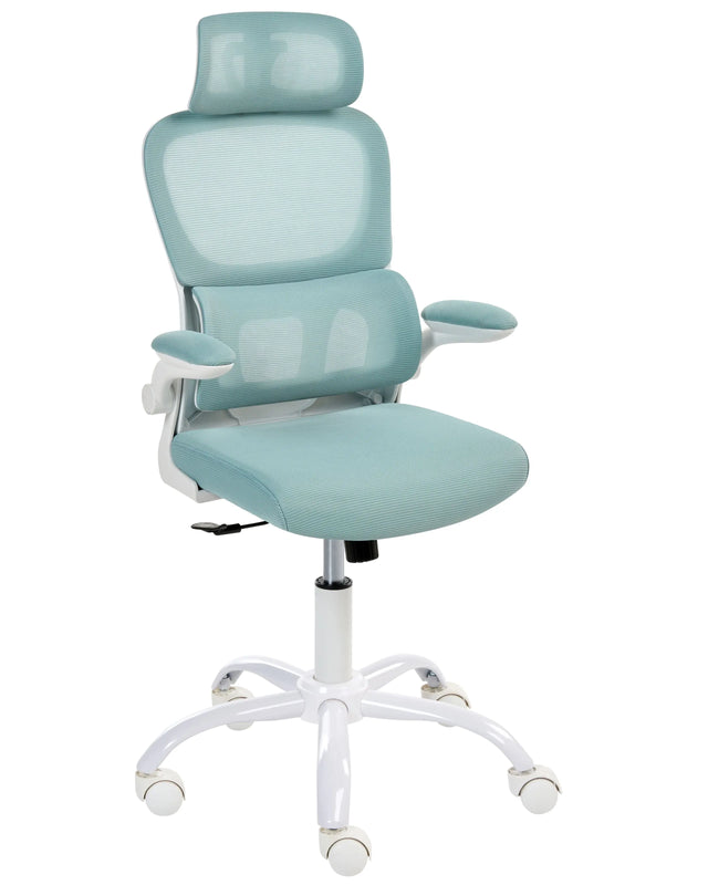 Office Chair Blue Mesh Upholstery Iron Base Swivel Adjustable Height Headrest and Padded Armrests Tilting Backrest with Lock Mechanism Home Office Modern Beliani
