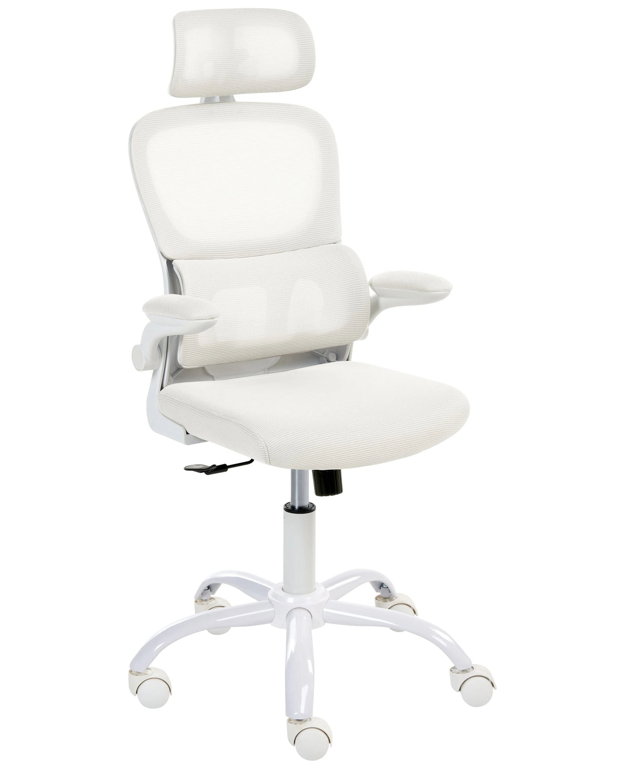 Office Chair White Mesh Upholstery Iron Base Swivel Adjustable Height Headrest and Padded Armrests Tilting Backrest with Lock Mechanism Home Office Modern Beliani