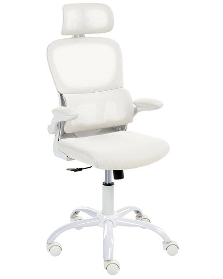 Office Chair White Mesh Upholstery Iron Base Swivel Adjustable Height Headrest and Padded Armrests Tilting Backrest with Lock Mechanism Home Office Modern Beliani