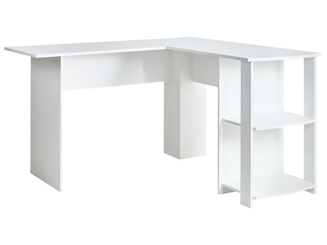Home Office Corner Desk White Particle Board with Open Shelves Storage L-Shaped Tabletop Beliani