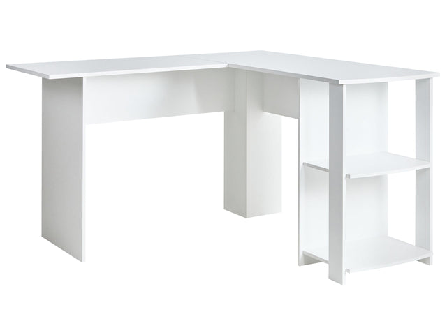Home Office Corner Desk White Particle Board with Open Shelves Storage L-Shaped Tabletop Beliani