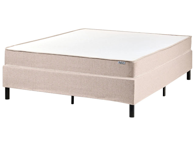 Divan Bed Beige Polyester Upholstery EU Small Double Size 4ft6 Without Headboard Pocket Spring Mattress Bedroom Beliani