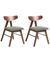 Set of 2 Dining Chairs Brown and Green Polyester Rubber Wood Frame Upholstered Seat Dining Room Kitchen Beliani