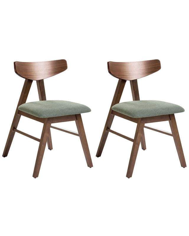 Set of 2 Dining Chairs Brown and Green Polyester Rubber Wood Frame Upholstered Seat Dining Room Kitchen Beliani