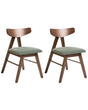 Set of 2 Dining Chairs Brown and Green Polyester Rubber Wood Frame Upholstered Seat Dining Room Kitchen Beliani