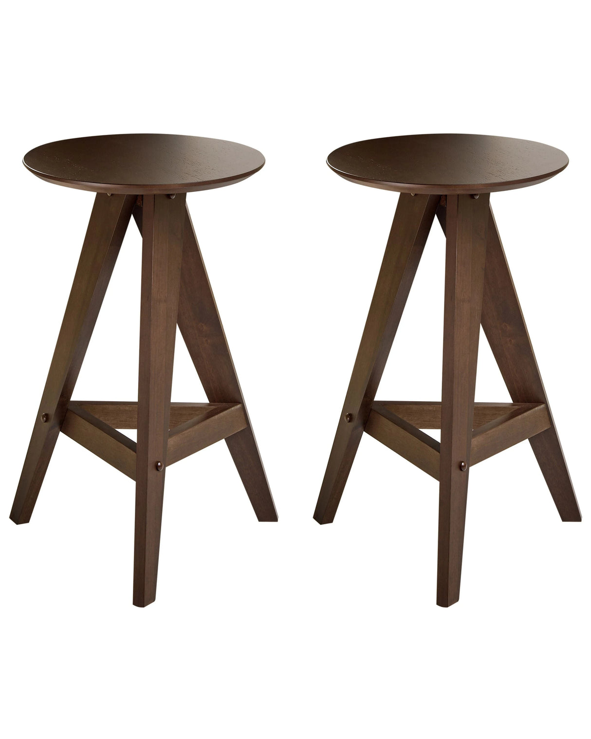 Set of 2 Stools Dark Brown Rubber Wood Retro Style Dining Room Kitchen Beliani