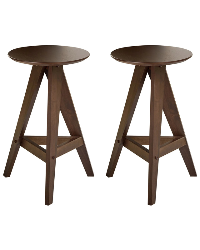 Set of 2 Stools Dark Brown Rubber Wood Retro Style Dining Room Kitchen Beliani