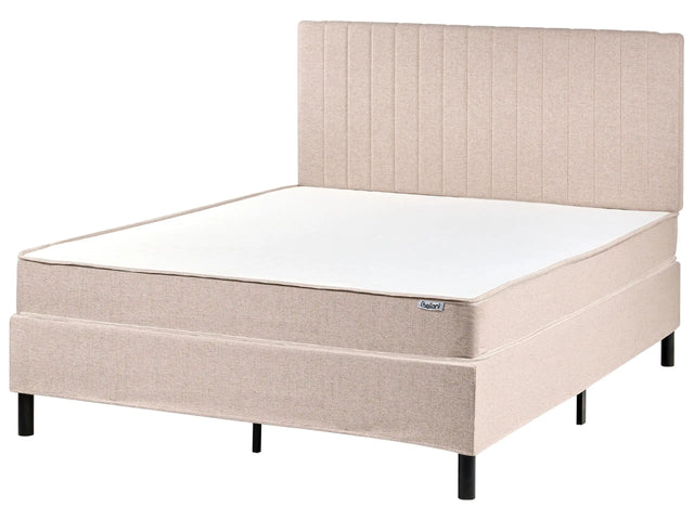 Divan Bed Beige Polyester Upholstery EU Double Size 4ft6 with Headboard Pocket Spring Mattress Bedroom Beliani