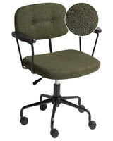 Office Chair Dark Green Boucle Swivel Adjustable Height with Armrests Home Office Study Traditional Beliani