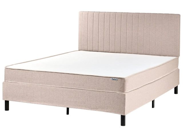 Divan Bed Beige Polyester Upholstery EU King Size 5ft3 with Headboard Pocket Spring Mattress Bedroom Beliani