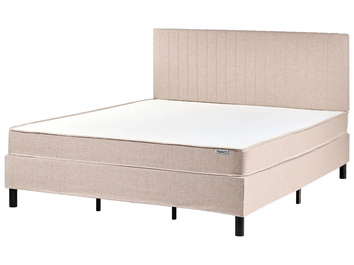 Divan Bed Beige Polyester Upholstery EU Super King Size 6ft with Headboard Pocket Spring Mattress Bedroom Beliani