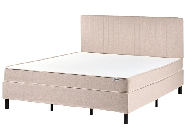 Divan Bed Beige Polyester Upholstery EU Super King Size 6ft with Headboard Pocket Spring Mattress Bedroom Beliani