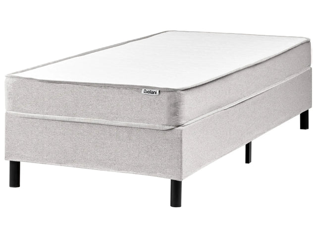 Divan Bed Light Grey Polyester Upholstery EU Single Size 3ft without Headboard Pocket Spring Mattress Bedroom Beliani