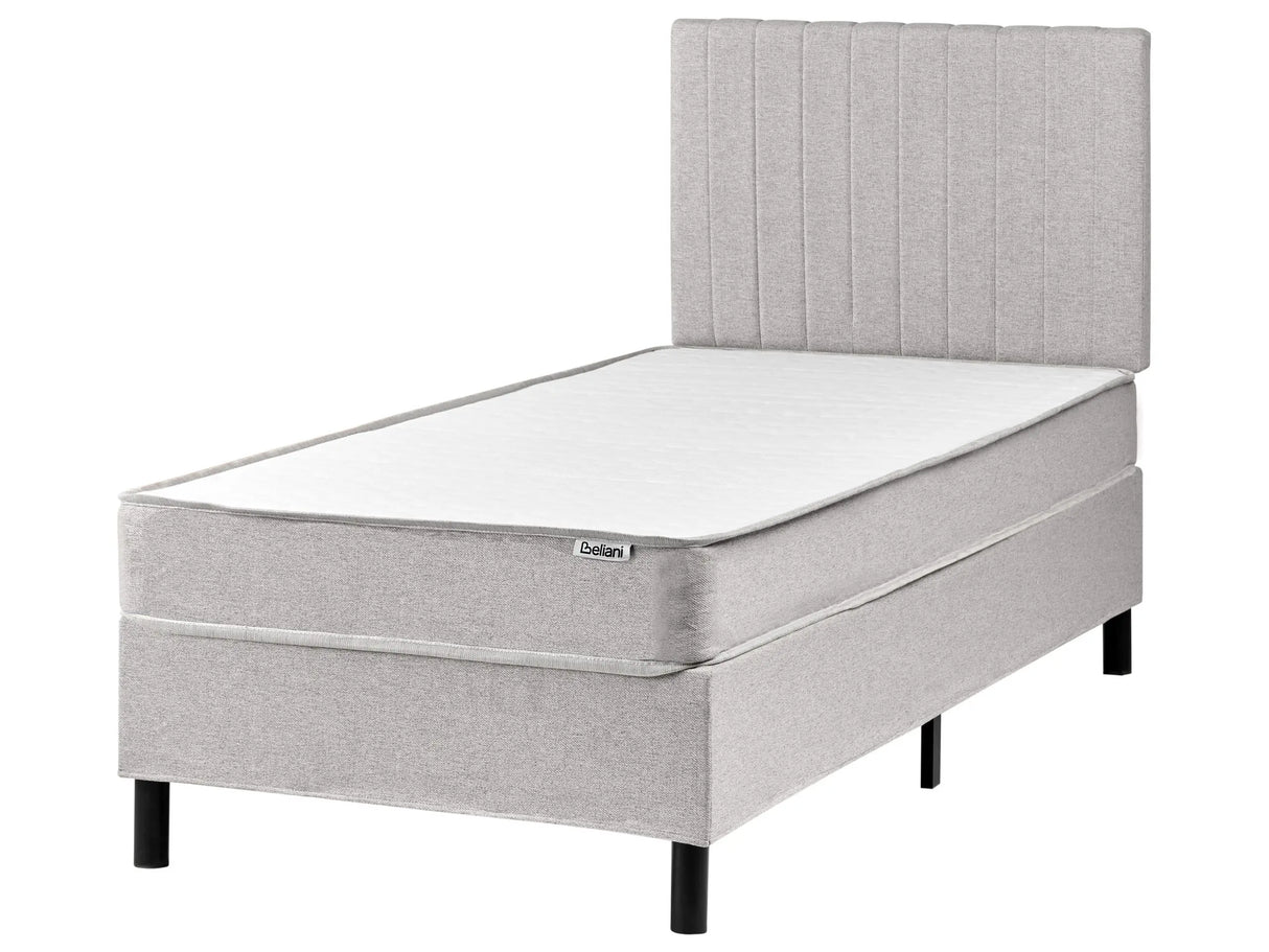 Divan Bed Light Grey Polyester Upholstery EU Single Size 3ft with Headboard Pocket Spring Mattress Bedroom Beliani