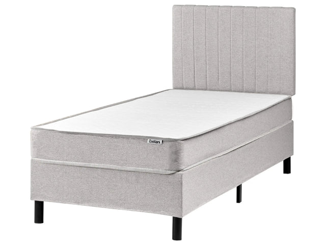 Divan Bed Light Grey Polyester Upholstery EU Single Size 3ft with Headboard Pocket Spring Mattress Bedroom Beliani