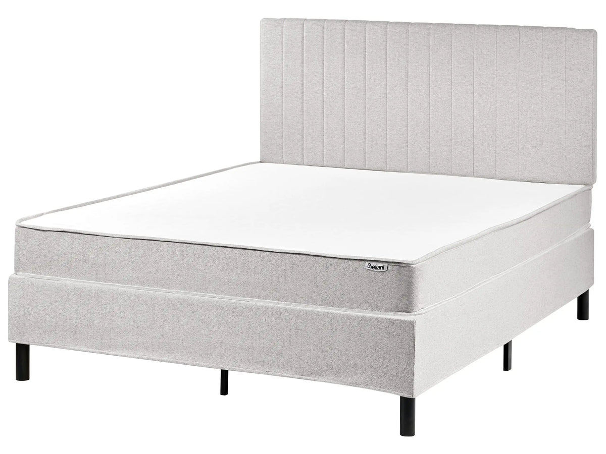 Divan Bed Light Grey Polyester Upholstery EU Double Size 4ft6 with Headboard Pocket Spring Mattress Bedroom Beliani