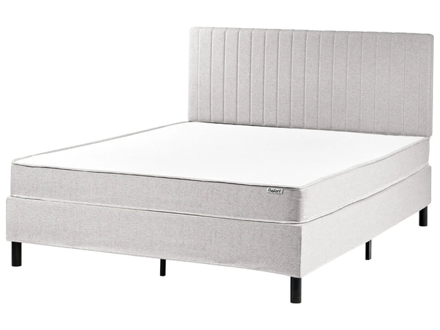 Divan Bed Light Grey Polyester Upholstery EU King Size 5ft3 with Headboard Pocket Spring Mattress Bedroom Beliani