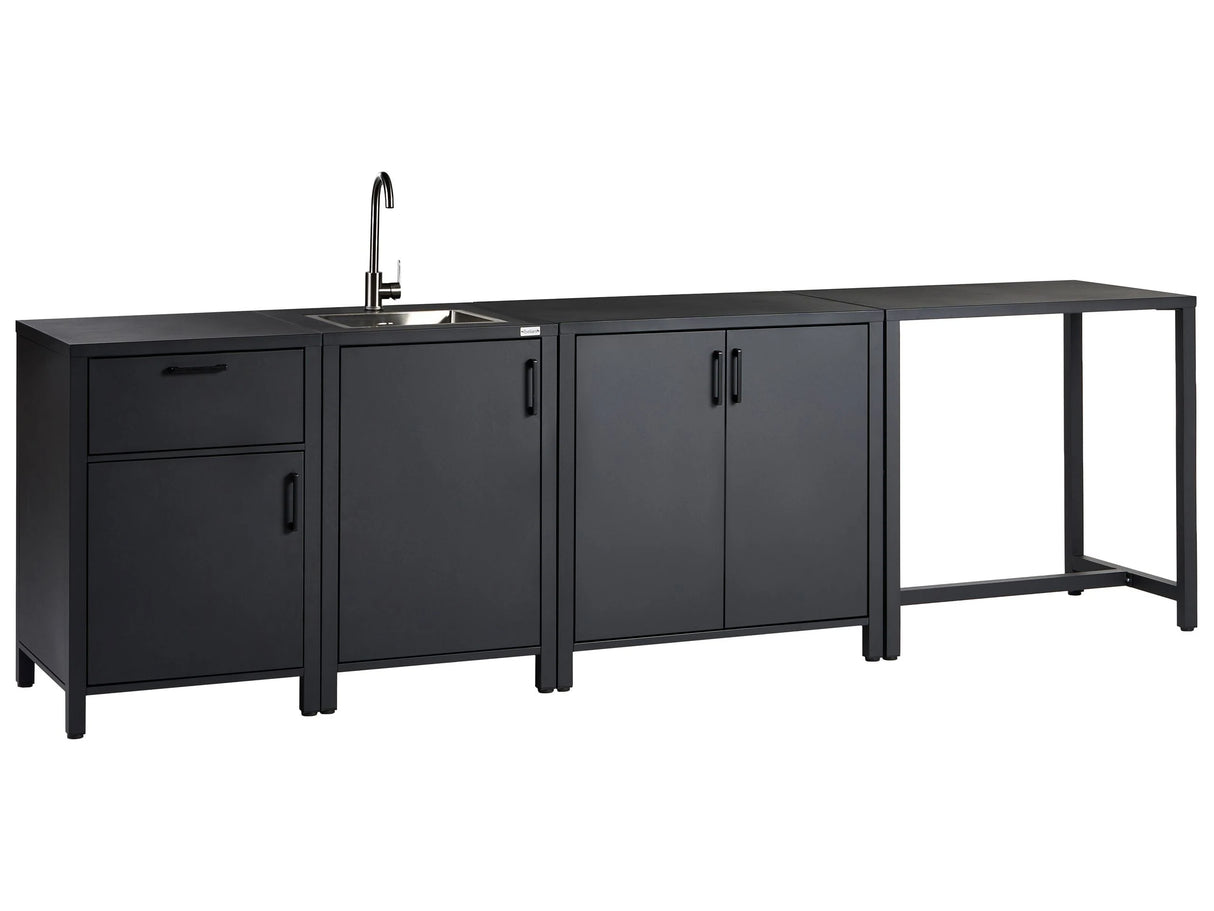 Outdoor Kitchen Set Graphite Grey Aluminium Powder Coated Cabinet with Sink Table 305 x 60 x 90 cm Garden Kitchen Dining Beliani