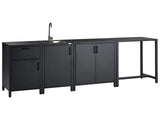 Outdoor Kitchen Set Graphite Grey Aluminium Powder Coated Cabinet with Sink Table 305 x 60 x 90 cm Garden Kitchen Dining Beliani