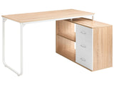 Corner Home Office Desk Light Brown Particle Board Iron Legs 140 x 100 cm with 2 Shelves and 3 Drawers Beliani