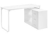 Corner Home Office Desk White Particle Board Iron Legs 140 x 100 cm with 2 Shelves and 3 Drawers Beliani
