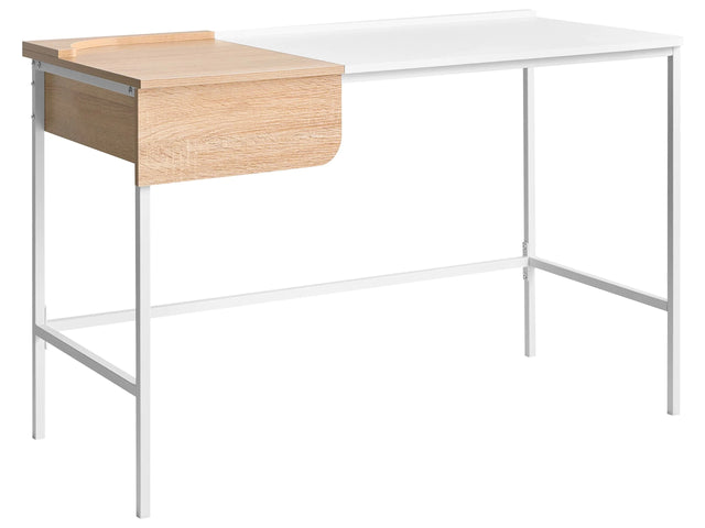 Home Office Desk White Particle Board Iron Legs 120 x 60 cm with Drawer Minimalist Beliani