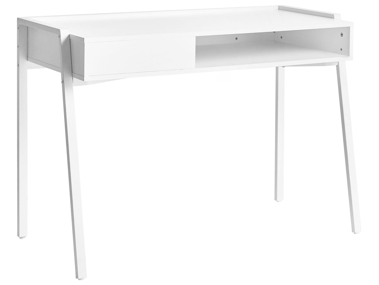 Home Office Desk White Particle Board Iron Legs 107 x 48 cm with Shelf and Drawer Minimalist Beliani