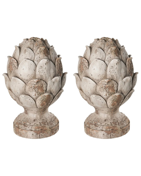 Set of 2 Decorative Garden Figurines Beige MgO Pinecone 27 x 27 x 45 cm Accent Piece Decoration Garden Terrace Patio Beliani