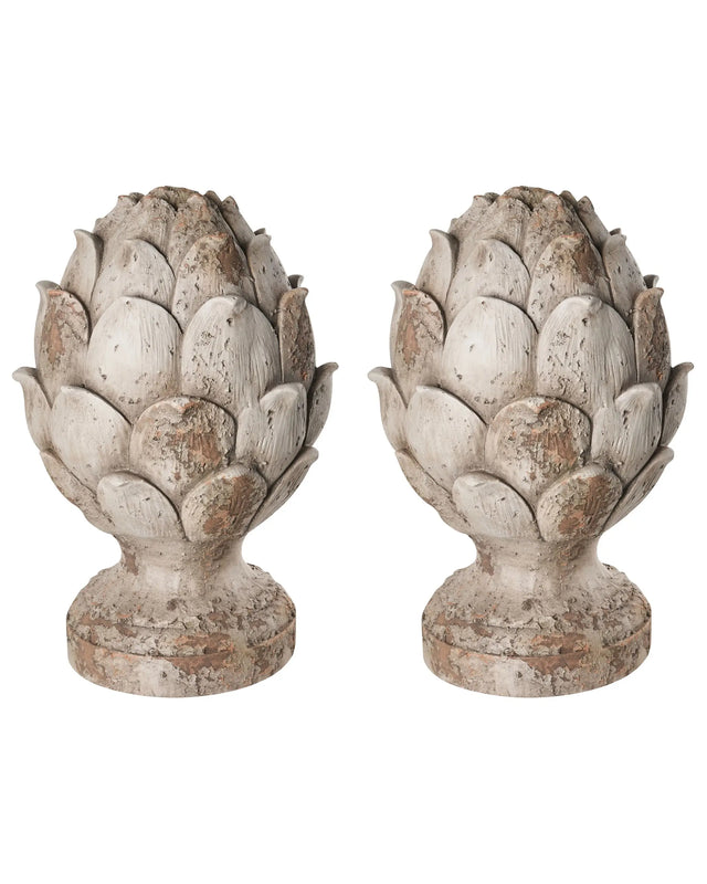 Set of 2 Decorative Garden Figurines Beige MgO Pinecone 27 x 27 x 45 cm Accent Piece Decoration Garden Terrace Patio Beliani