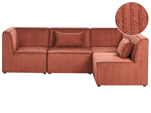Modular Left Corner 4 Seater Sofa Golden Brown Corduroy 4 Seater Sectional Sofa Modern Design Beliani