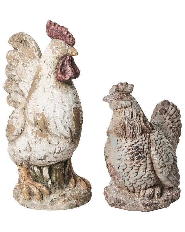 Set of 2 Decorative Garden Figurines Beige MgO Chicken Accent Piece Decoration Garden Terrace Patio Beliani