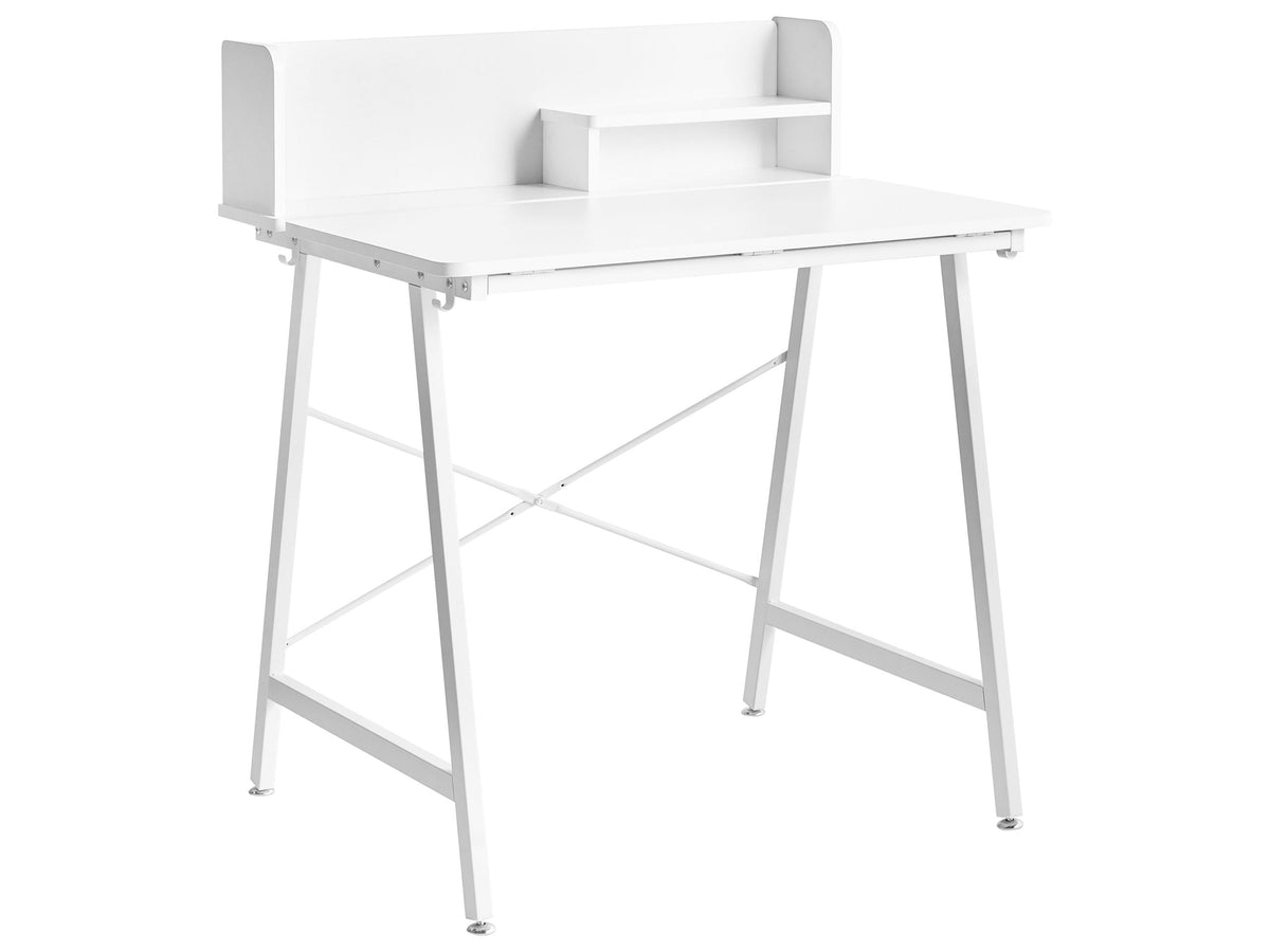 Drawing Desk White Particle Board Iron Legs with Tilting Top Cable Hooks Modern Style Beliani