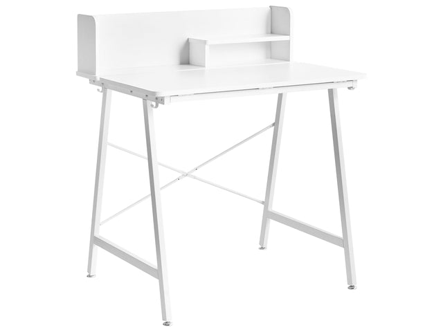 Drawing Desk White Particle Board Iron Legs with Tilting Top Cable Hooks Modern Style Beliani