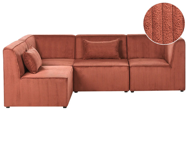 Modular Right Corner 4 Seater Sofa Golden Brown Corduroy 4 Seater Sectional Sofa Modern Design Beliani