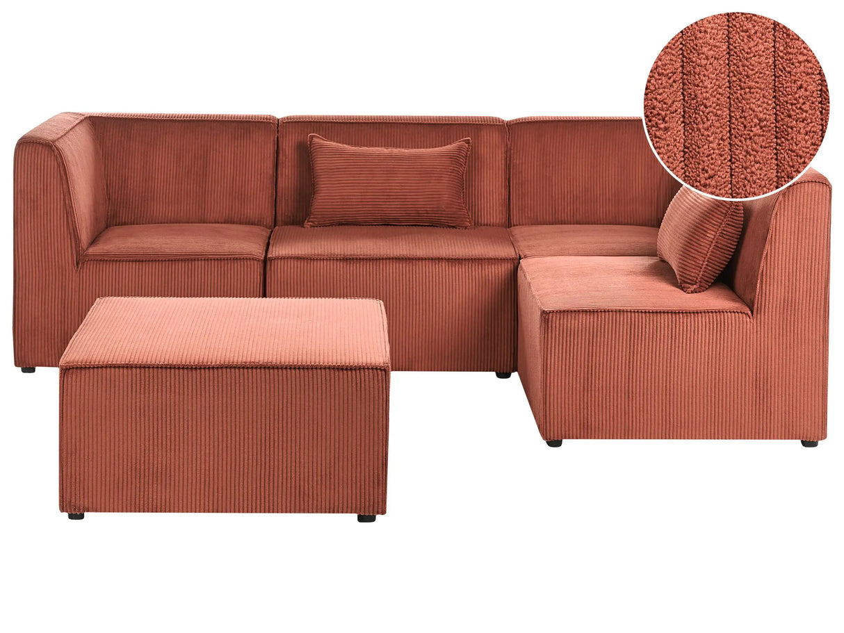 Modular Left Corner 4 Seater Sofa Golden Brown Corduroy with Ottoman 4 Seater Sectional Sofa Modern Design Beliani