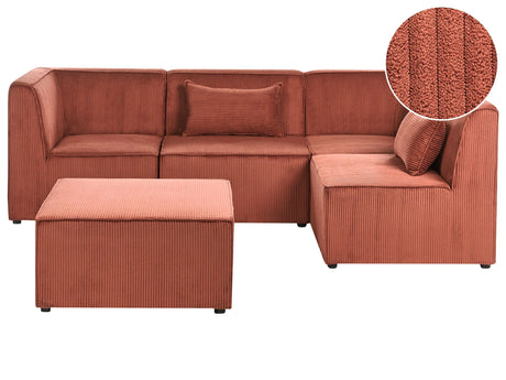 Modular Left Corner 4 Seater Sofa Golden Brown Corduroy with Ottoman 4 Seater Sectional Sofa Modern Design Beliani
