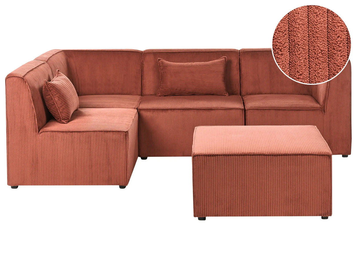 Modular Right Corner 4 Seater Sofa Golden Brown Corduroy with Ottoman 4 Seater Sectional Sofa Modern Design Beliani