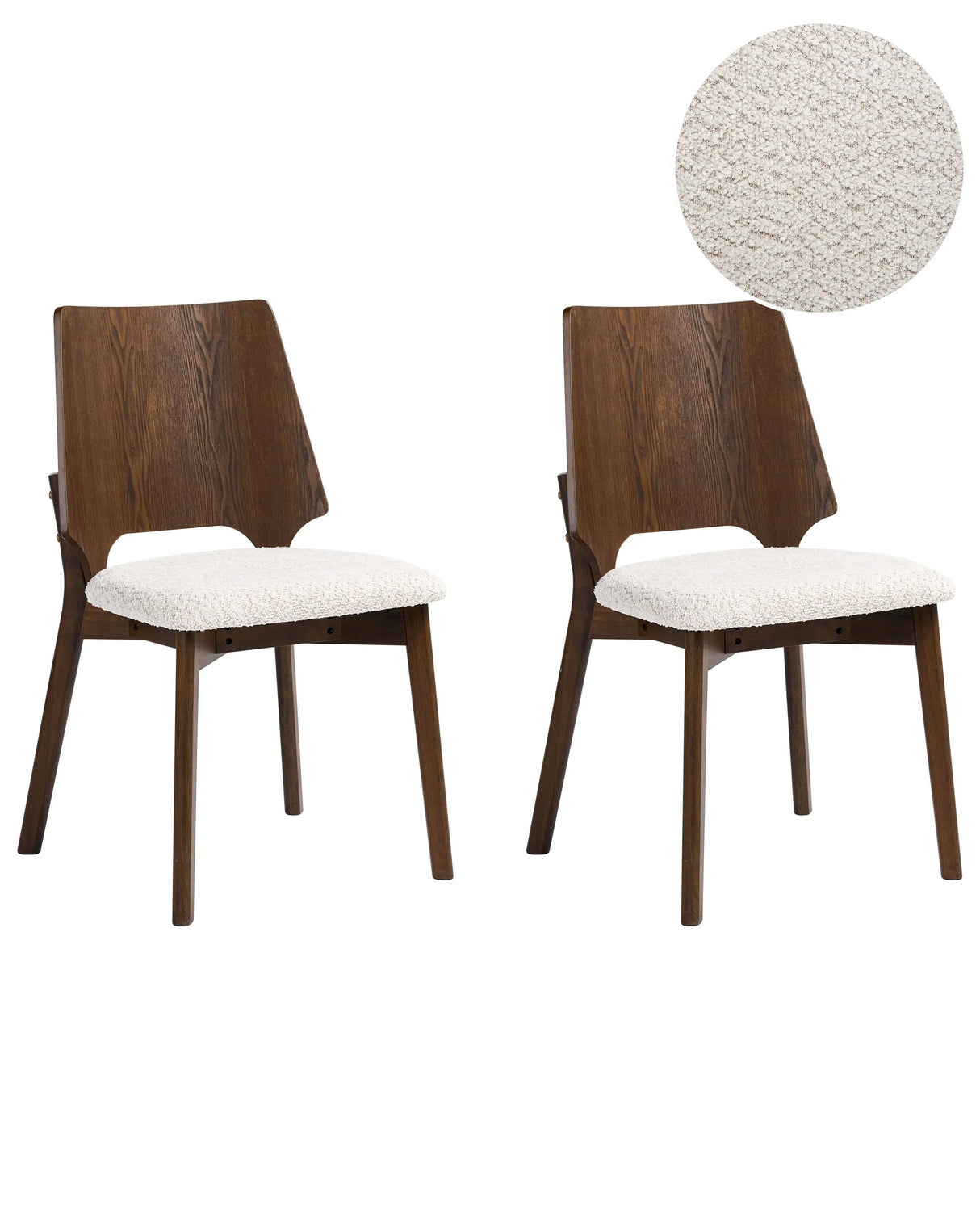 Set of 2 Dining Chairs Brown and Light Beige Plywood Boucle Rubberwood Legs Armless Retro Traditional Style Beliani