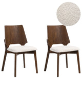 Set of 2 Dining Chairs Brown and Light Beige Plywood Boucle Rubberwood Legs Armless Retro Traditional Style Beliani