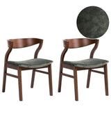 Set of 2 Dining Chairs Brown and Dark Green Plywood Polyester Fabric Rubberwood Legs Retro Traditional Style Beliani
