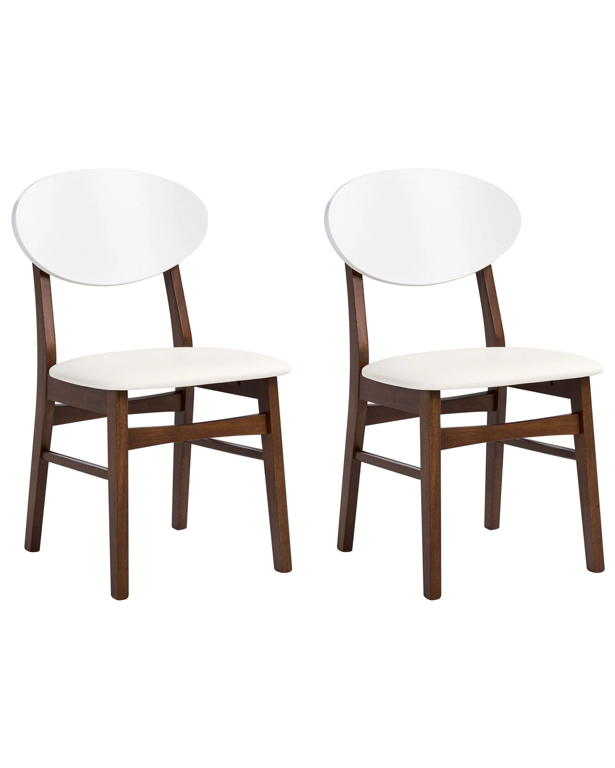 Set of 2 Dining Chairs Brown Rubberwood Frame Off White Faux Leather Seat Armless Scandinavian Design Beliani