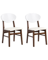 Set of 2 Dining Chairs Brown Rubberwood Frame Off White Faux Leather Seat Armless Scandinavian Design Beliani