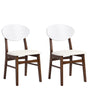 Set of 2 Dining Chairs Brown Rubberwood Frame Off White Faux Leather Seat Armless Scandinavian Design Beliani